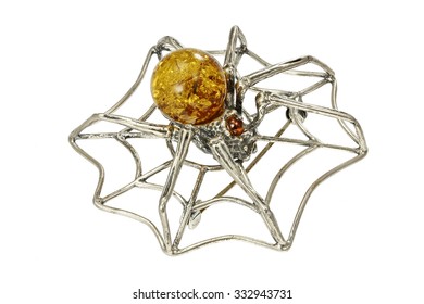 Spider Brooch With Amber
