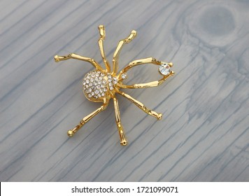 Spider Gold Tone Rhinestone Brooch Pin Accessory