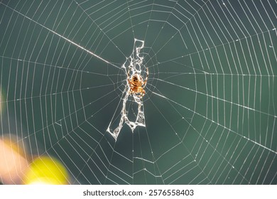 Spider making its web under the sun