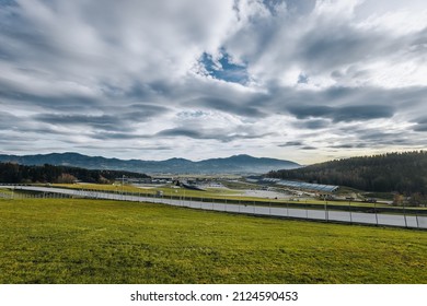 Spielberg, Austria - November 19, 2021: Redbull Ring Formula 1 Motorsport Track In Spielberg, Styria, Austria GP, Panoramic View Above The Track