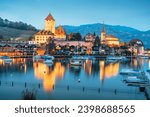 Spiez, Switzerland at the castle during blue hour.