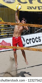 Spike At The AVP Volleyball Tournament At Huntington Beach