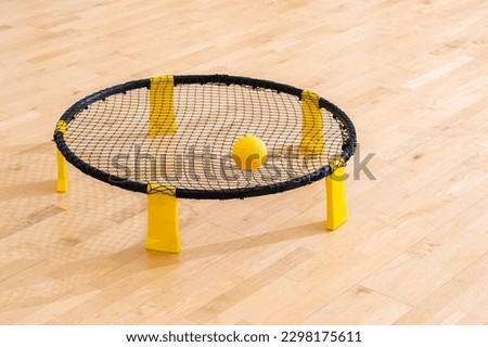 Spike ball game with yellow ball. Horizontal sport theme poster, greeting cards, headers, website and app