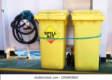 Spill Kit Yellow Wheelie Bin For Health And Safety Of Chemical, Oil, Diesel Or Petrol Pollution Leak