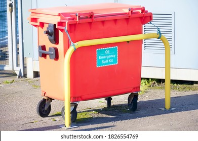 Spill Kit Yellow Wheelie Bin For Health And Safety Of Chemical, Oil, Diesel Or Petrol Pollution Leak