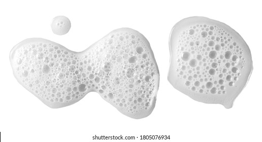 Spilled beer puddle with foam isolated on white background and texture, top view, clipping path
