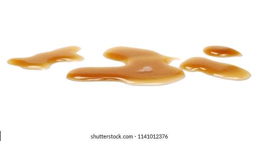 Spilled beer puddle isolated on white background and texture, clipping path