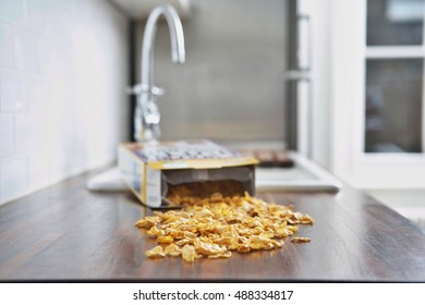 Spilled Cereal On Kitchen Counter