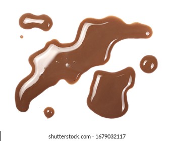 Spilled Chocolate Milk Puddle Isolated On White Background, Top View