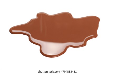 Spilled Chocolate Milk Puddle Isolated On White Background