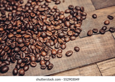 Spilled Coffee, Coffee Beans, Wood Floor,