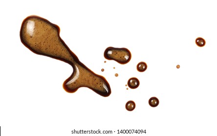 Spilled Coffee With Foam, Stains Isolated On White Background, Top View