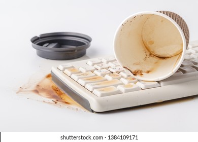 Spilled Coffee On Computer Keyboard