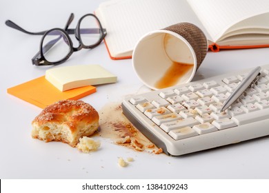 Spilled Coffee On Computer Keyboard