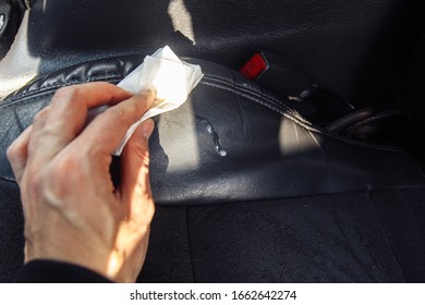 Spilled Coffee On A Leather Car Seat, Interior Cleaning.