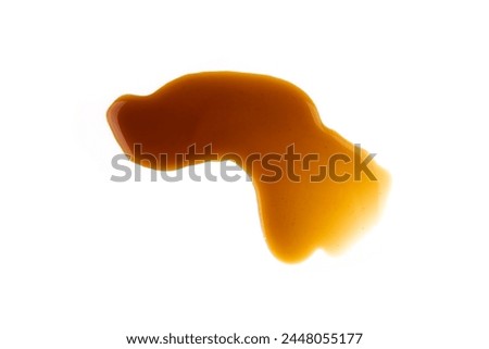 Spilled espresso coffee, stains isolated on white background, top view