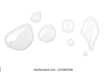 Spilled Milk Puddle Isolated On White Background And Texture, Top View