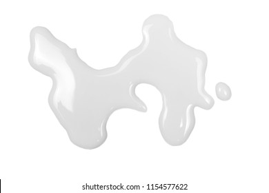 Spilled Milk Puddle Isolated On White Background And Texture, Top View