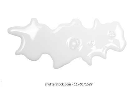 Spilled Milk Puddle Isolated On White Background And Texture, Top View