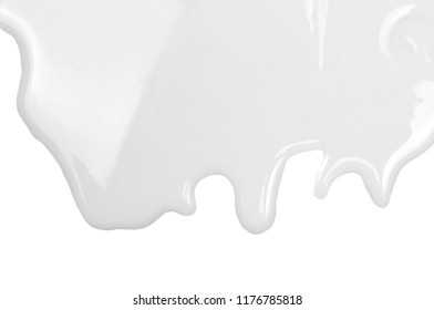 Spilled Milk Puddle Isolated On White Background And Texture, Top View