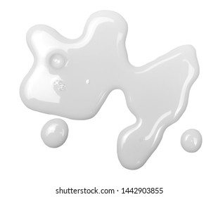 Spilled Milk Puddle Isolated On White Background And Texture, Top View