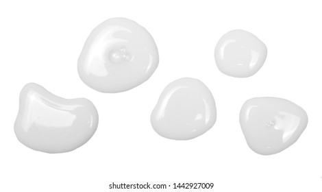 Spilled Milk Puddle Isolated On White Background And Texture, Top View