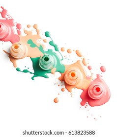 Spilled nail polish isolated on white background