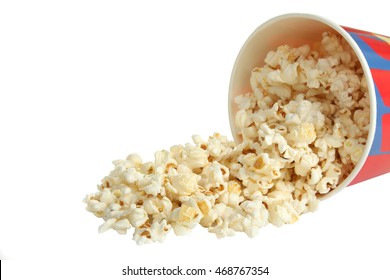 Spilled Popcorn From A Cup On A White Isolated Background