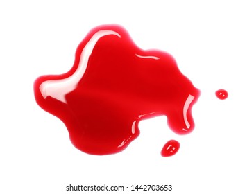 Spilled Red Wine Puddle Isolated On White Background, Top View