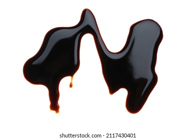 Spilled Soy Sauce On White Background, Top View