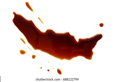 Spilled Soya Sauce Isolated On White From Above.