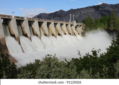 Spillway Of A Hydro Electric Dam In The Rocky Mountains Of Canada