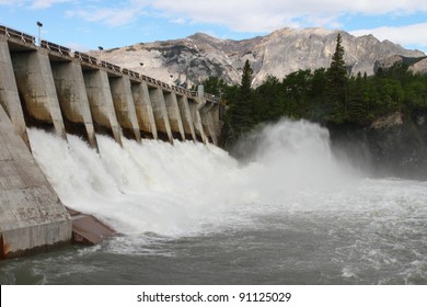 Spillway Of A Hydro Electric Dam In The Rocky Mountains Of Canada