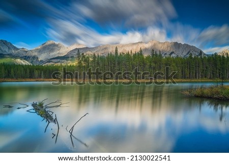 Similar – Panorama of Mount Rundle mountain peak with blue sky