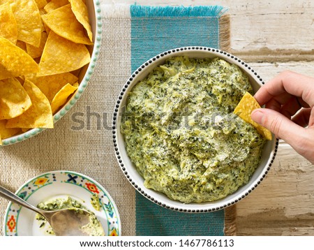 Spinach Artichoke Dip with Tortilla Chips
