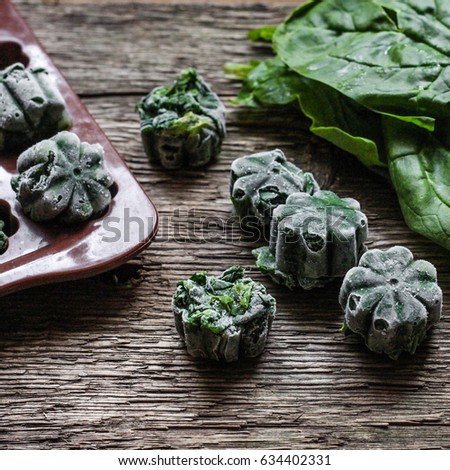 Similar – Image, Stock Photo Spinach farm. Organic spinach leaves on the field.