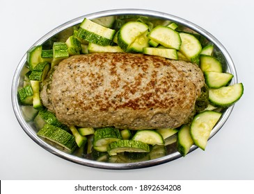 Spinach Meatloaf With Zucchini Isolated On White Background.