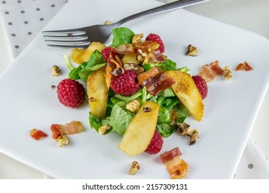 Spinach Salad With Raspberries, Baked Apples And Bacon