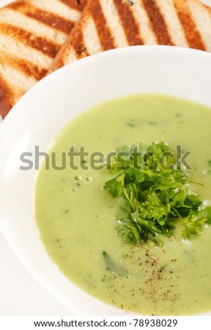 Similar – Image, Stock Photo Spinach soup bowl with walnuts. Healthy food