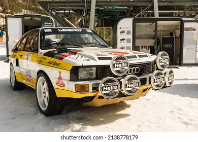 SPINDLERUV MLYN, CZ - 18th March. 2022: Audi Quattro A2 Sport Replica in Spindleruv Mlyn. The Audi Quattro is a four-wheel drive sports coupe made by the German carmaker Audi, manufactured since 1980.