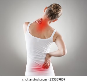 Spine Osteoporosis. Scoliosis. Spinal Cord Problems On Woman's Back.