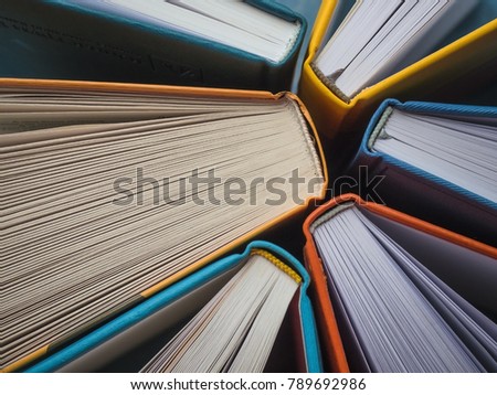 The spines of books. The view from the top