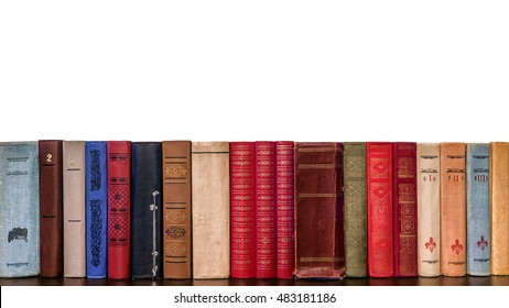 spines of old books on a white background