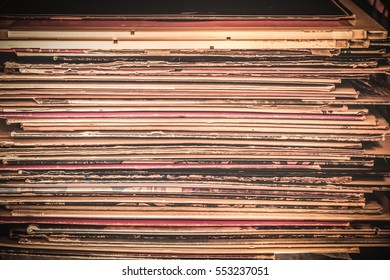 Spines Of Vinyl Record Album Covers In Stack  