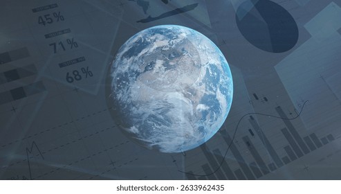 Spinning globe against statistical data processing in background. Global networking and business data technology concept - Powered by Shutterstock - Get 15% off with code: PIKWIZARD15