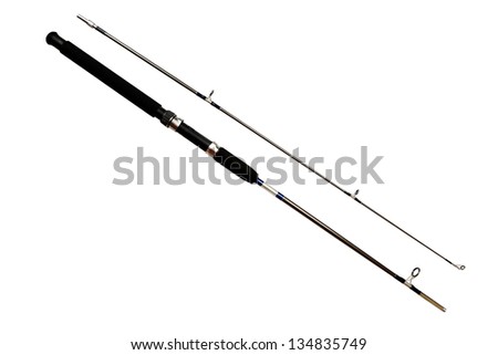 Spinning rod close up isolated on white background