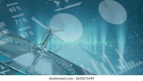 Spinning rotor assembly rotating within digital lab interface, with helix segment and data overlays. Futuristic, technology, innovation, data, analytics, virtual, sci-fi