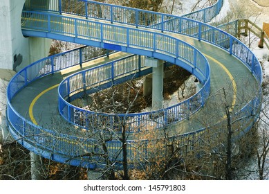 Spiral Bridge Below The LRT Bridge In Edmonton