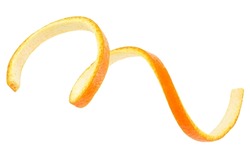 Spiral Form Of Orange Peel Isolated On A White Background, Top View.