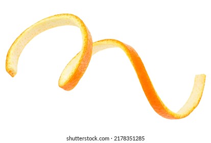 Spiral form of orange peel isolated on a white background, top view.